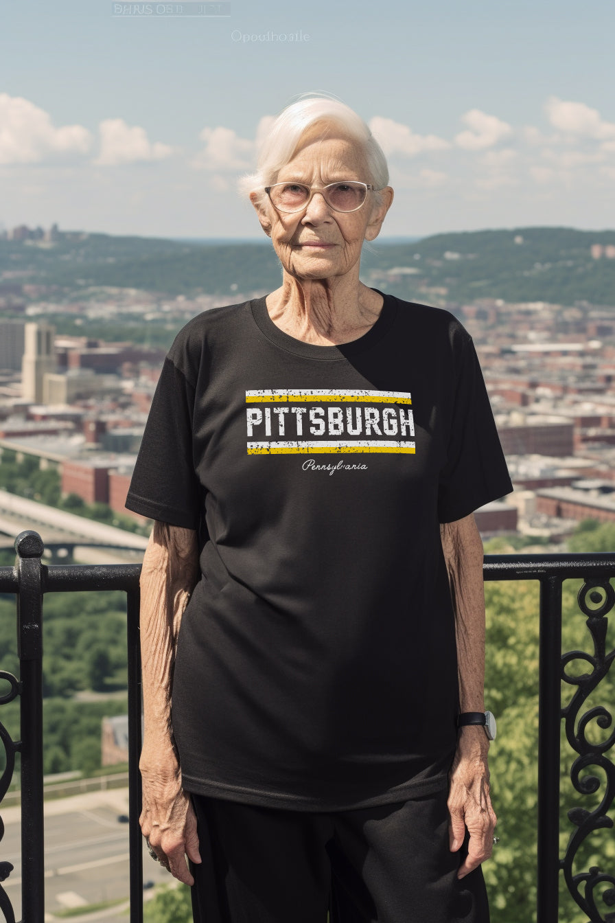 NATIVE 412 Pittsburgh Pennsylvania Distressed Black T-Shirt